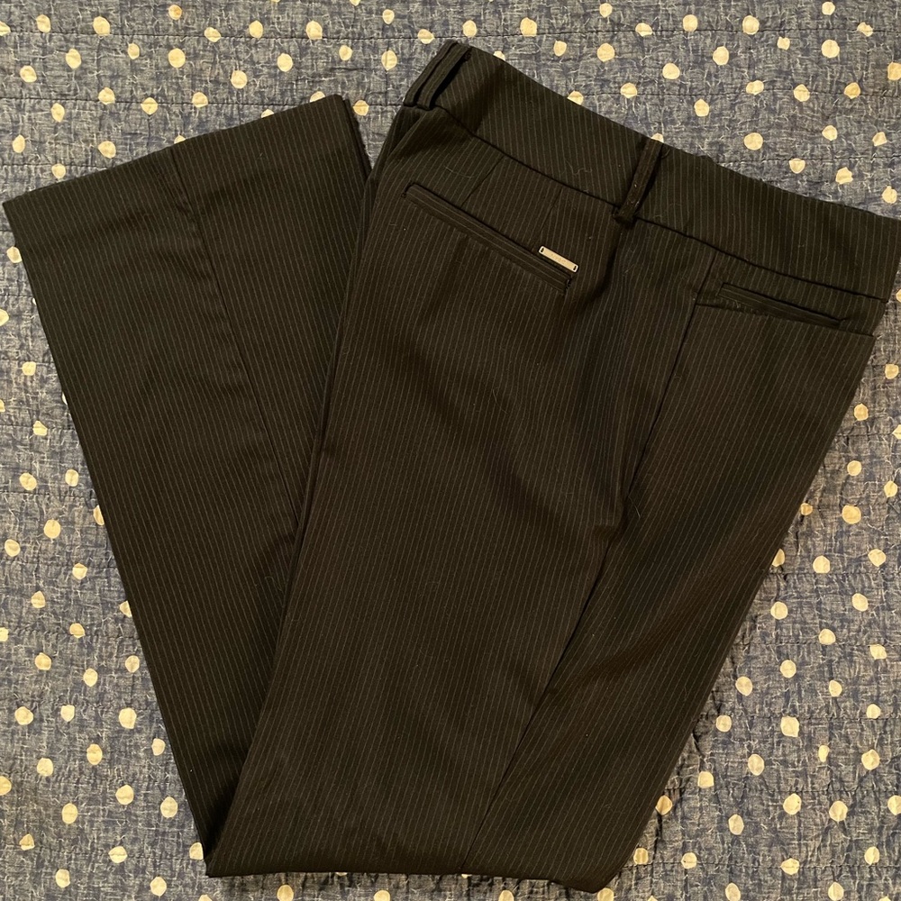 Grey pinstriped slacks